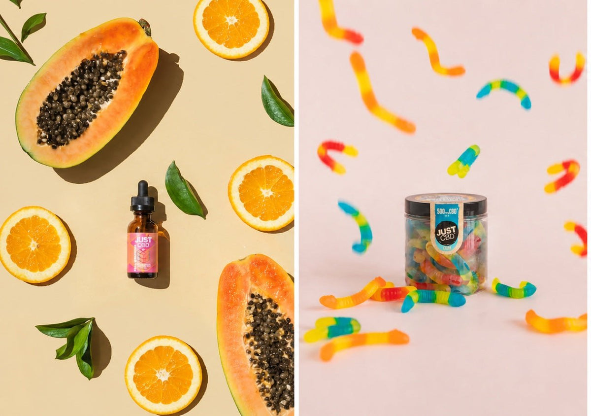 JustCBD full spectrum CBD oil and CBD gummies jar