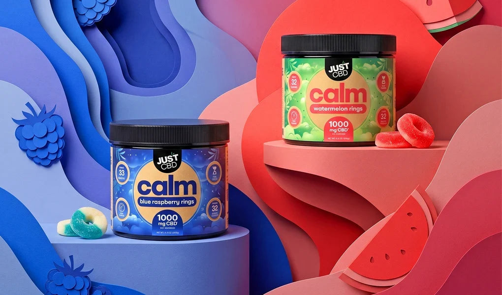 JustCBD Blue Raspberry Rings and Watermelon Rings CBD gummies